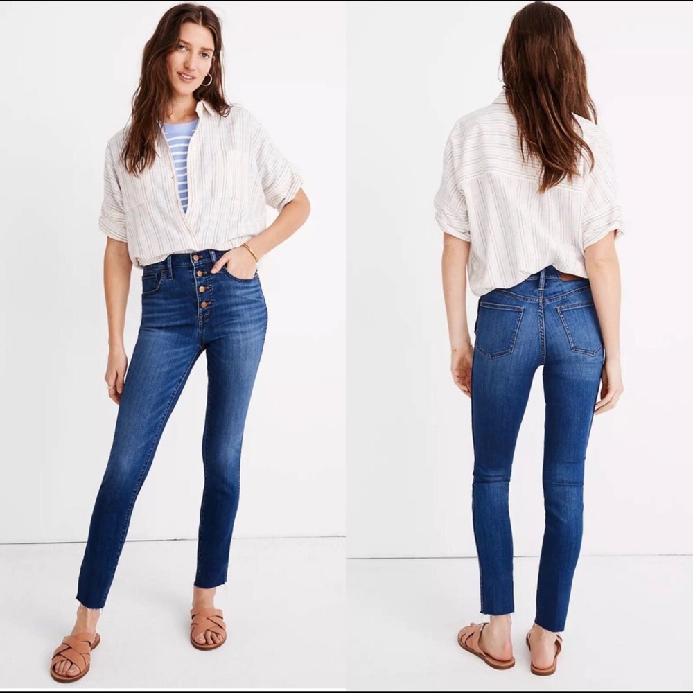 Madewell Jeans 10” High Rise Skinny Crop Button Fly Medium Wash Raw Hem